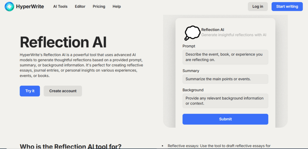 best ai for writing a reflection