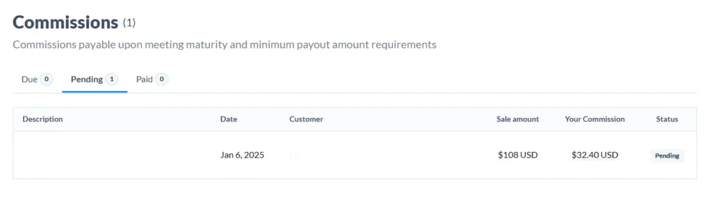 my first affiliate commission
